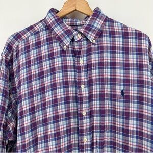 Ralph Lauren Shirt Mens 1XB Purple Blue Plaid Lined Flannel Button Down Casual